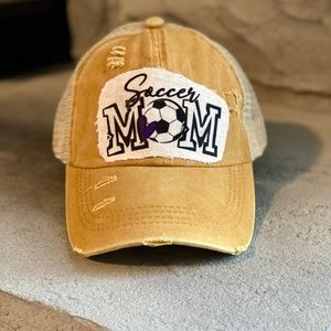 Soccer Mom Mustard Ponytail Hat Criss Cross